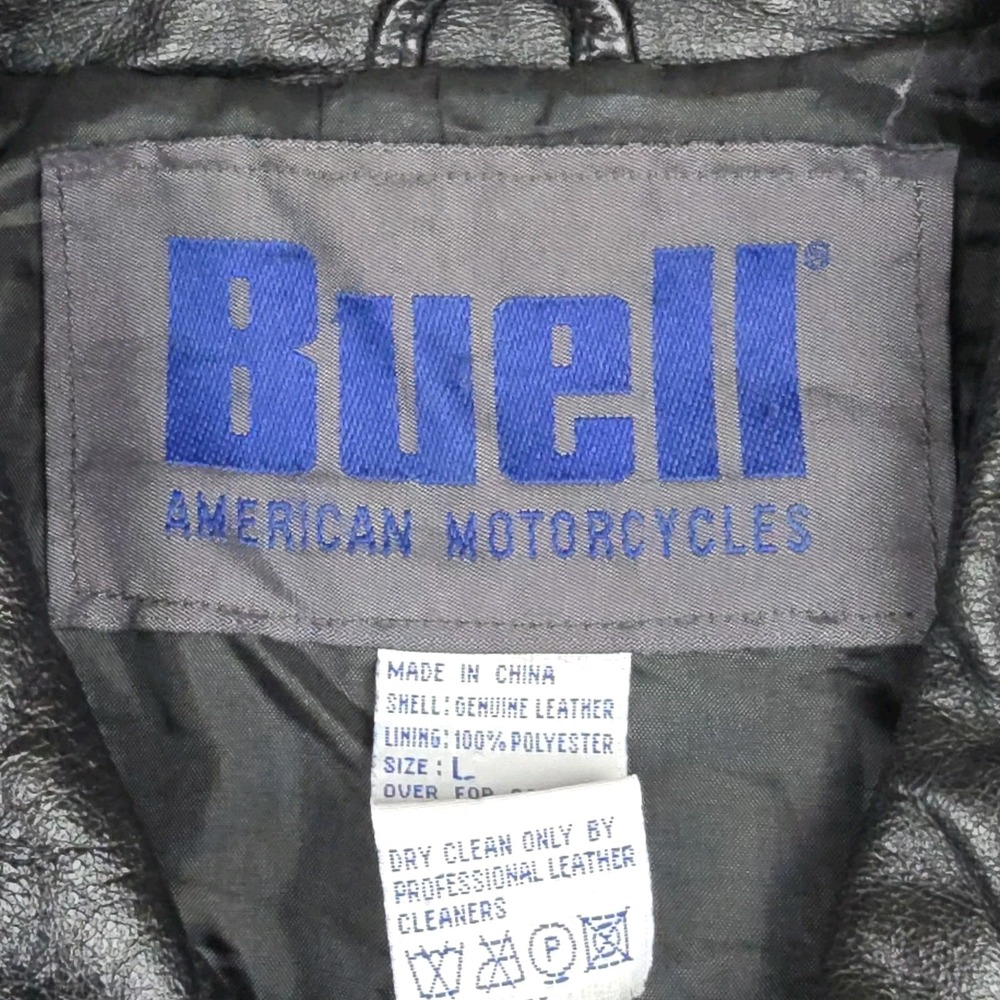 Vintage Buell American Motorcycles Leather Jacket Mens Large Black Blue Racing - Picture 4 of 14